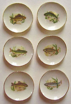 Dollhouse Miniature 6 Fish Plates